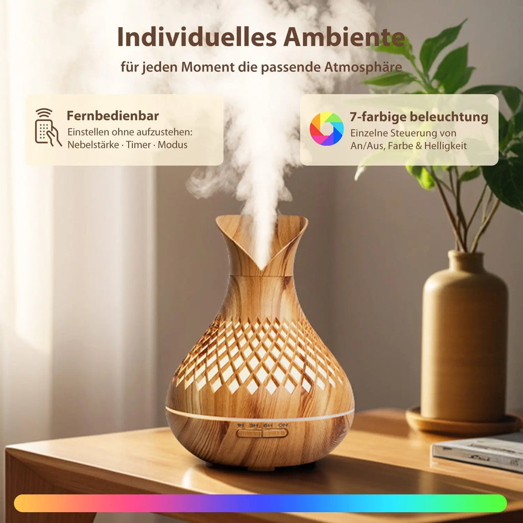 500ml Wood Grain Humidifier with Flowers, Quiet Aromatherapy Diffuser,