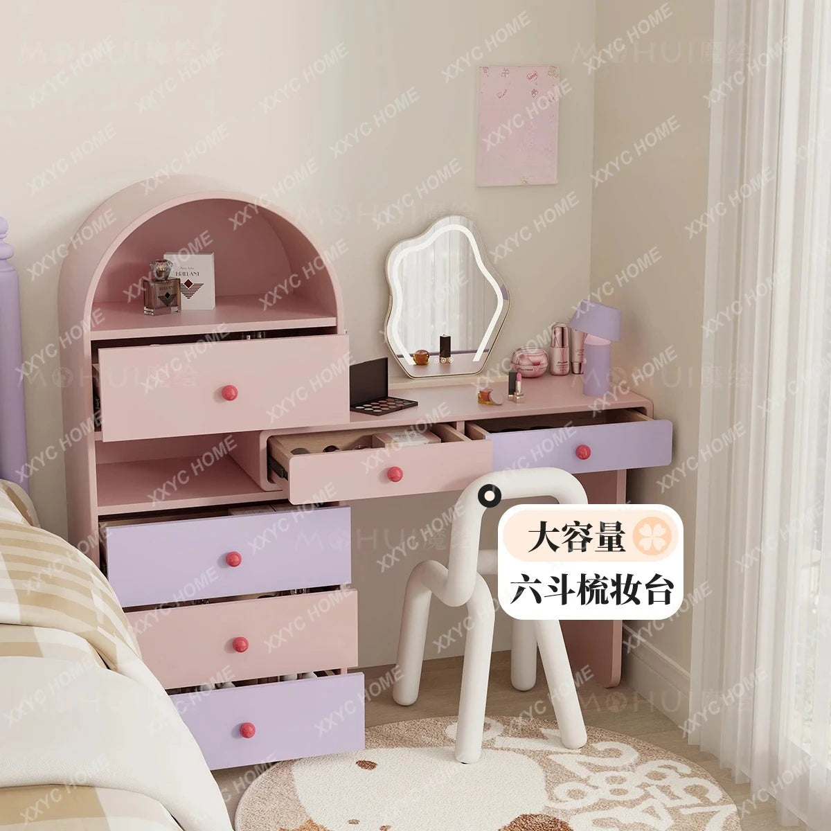 chest dresser integrated end of bed corner storage retractable dressing table bedroom pink dressing table