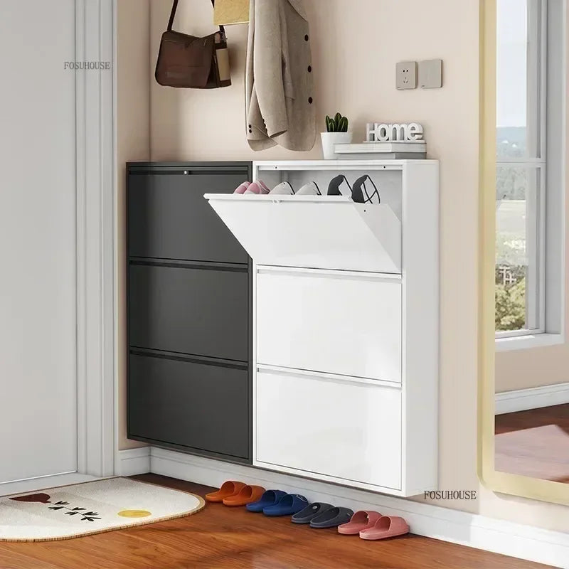 Narrow Shoe Rack Home Aesthetic Living Room Furniture Tilted Vertical Wooden Storage Hallway Shoe Cabinets n