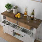 Farmhouse Coffee Bar Cabinet with Storage, 47 Inch Coffee Bar with 3 Drawers & 2 Doors, White Buffet Cabinet with Open Shelf,