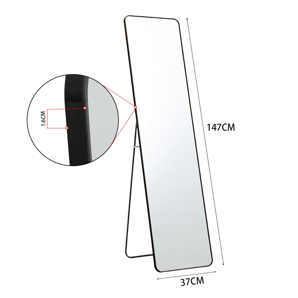 Haodirect Modern Rectangular Floor Mirror, Metal Frame Bedroom Wall Mounted Floor Dressing Mirror, 37cm x 147cm
