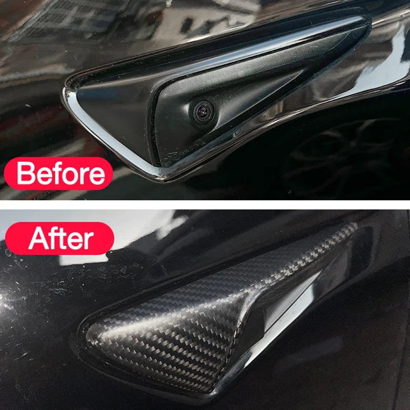 100% Real Carbon Fiber Side Camera Cover For Tesla Model Y Juniper 2025  Model 3 2017-2025 Leaf Board Sticker Accessories