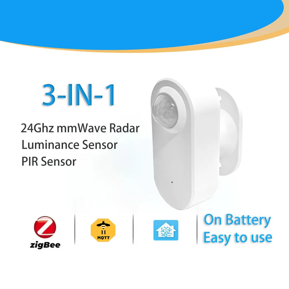 Zigbee Human Presence+PIR Motion Detection Sensor Luminance Detector Smart Radar 24GHz mmWave Support Home Assistant Google