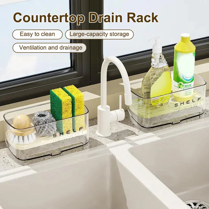 New Kitchen Sink Caddy; Wall-mounted Sponge Holder; Household Faucet Storage Gadget; Drain Design; 1pc Rag Rack.