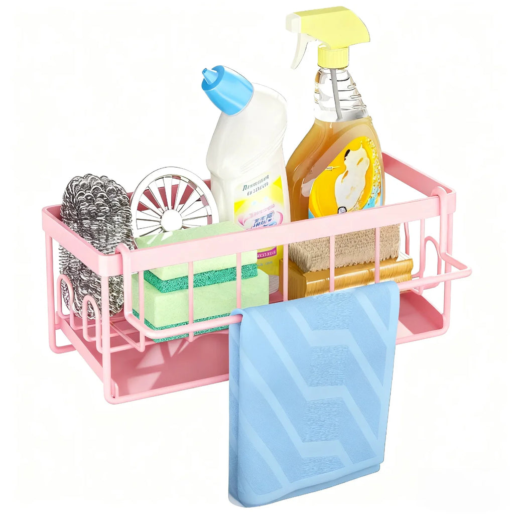 Kitchen Sink Caddy Sponge Holder, Self-Draining Sink Organizer for Soap Brush Scrubber Dishcloth Stopper, Kitchen Accessories