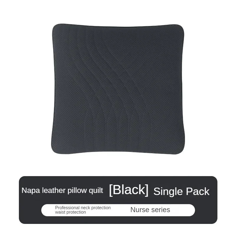 Car Seat High-end Leather Pillow Neck Driving Seat Headrest Back Cushion Luxury Universal Auto Lumbar Support Waist Head Qulit