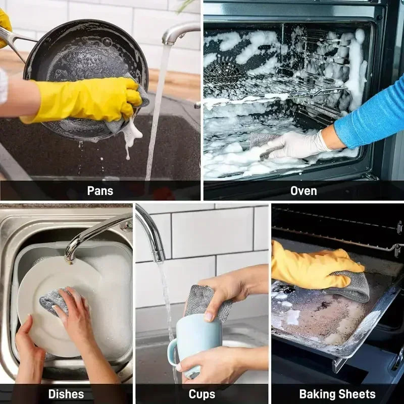 1/50PCS Magic Microfiber Cleaning Rags Dishcloth Silver Wire Kitchen Cloth Thickened WashTowel Built-in Sponge Steel Ball Rag