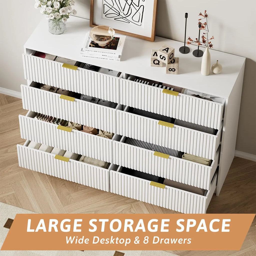 Large White Dresser with 8 Drawers, 55" Wide Dressers & Chests of Drawers with Large Capacity Storage