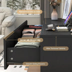 Black Dresser for Bedroom, 63 Inch Long Charging Station, Modern Large Wood Chest Living Room, Entryway, Hallway, Black