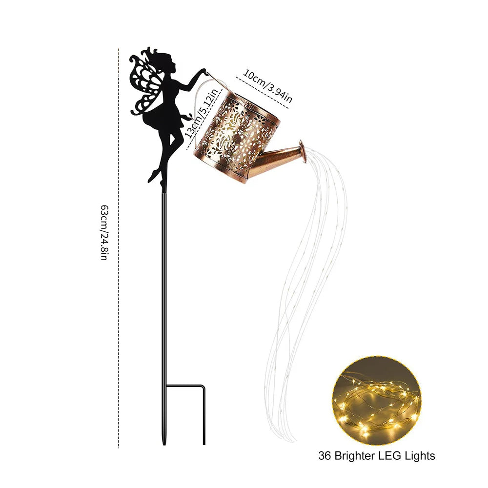 Solar Fairy Watering Can Lights Vintage Metal Garden Decor Outdoor Solar Hanging Kettle Light Waterproof Villa Yard Decoration