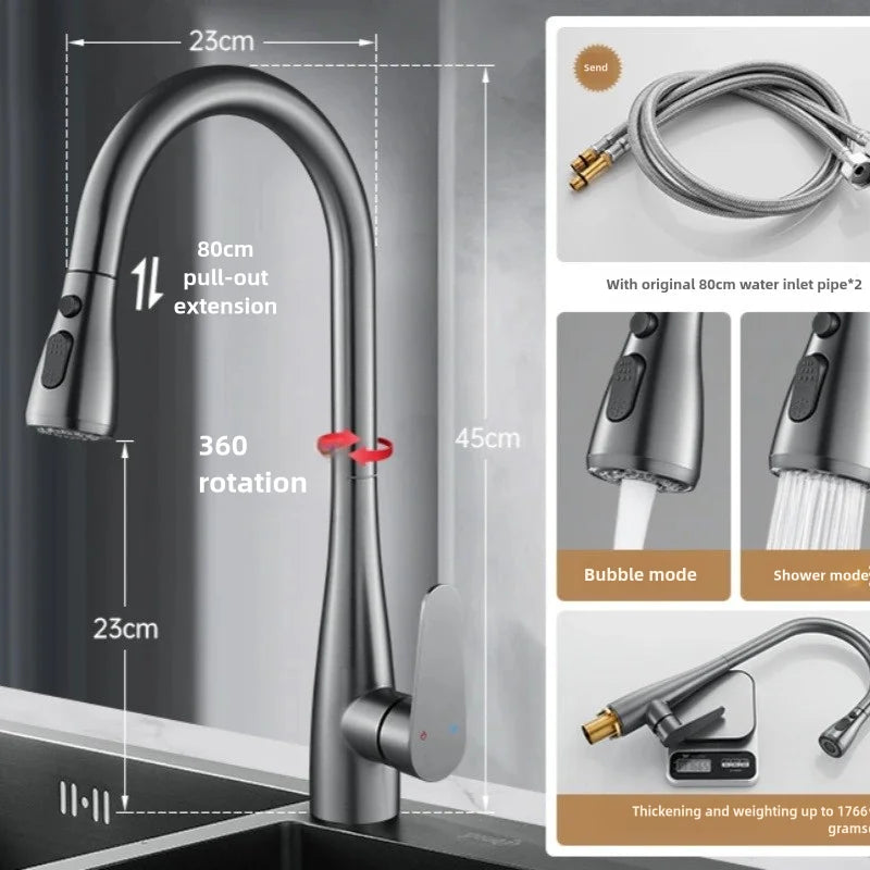 2024new Kitchen Faucets Brass material Pull Out Kitchen Sink Water Tap Deck Mounted Mixer Stream Sprayer Head Hot Cold Taps