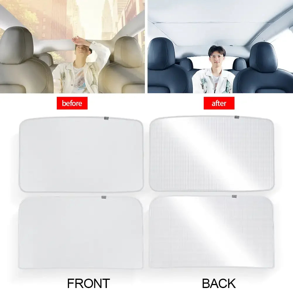 2Pcs Car Glass Roof Sunshade Front Rear Open Sunroof Windshield Shade Net UV Protection Interior Cover For Tesla Model 3 Y