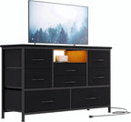 8-Drawer LED Dresser TV Stand with Power Outlet 55'' TV - Wide Storage Chest for Bedroom, Living Room & Entryway, Woo