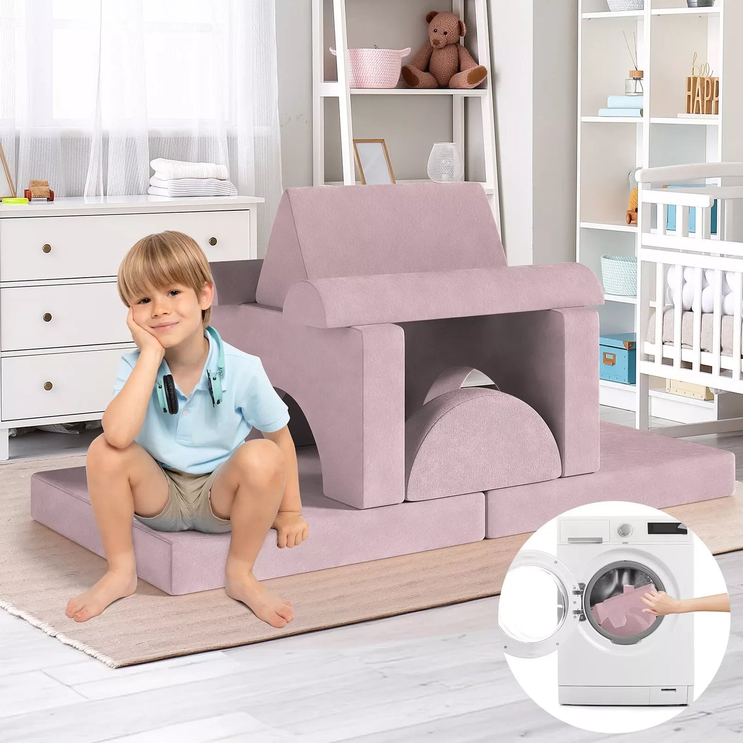 Modular Kids Play Couch,Child Sectional Sofa,Fortplay Bedroom and Playroom Furniture for Toddlers,Convertible Foam&Floor Cushion