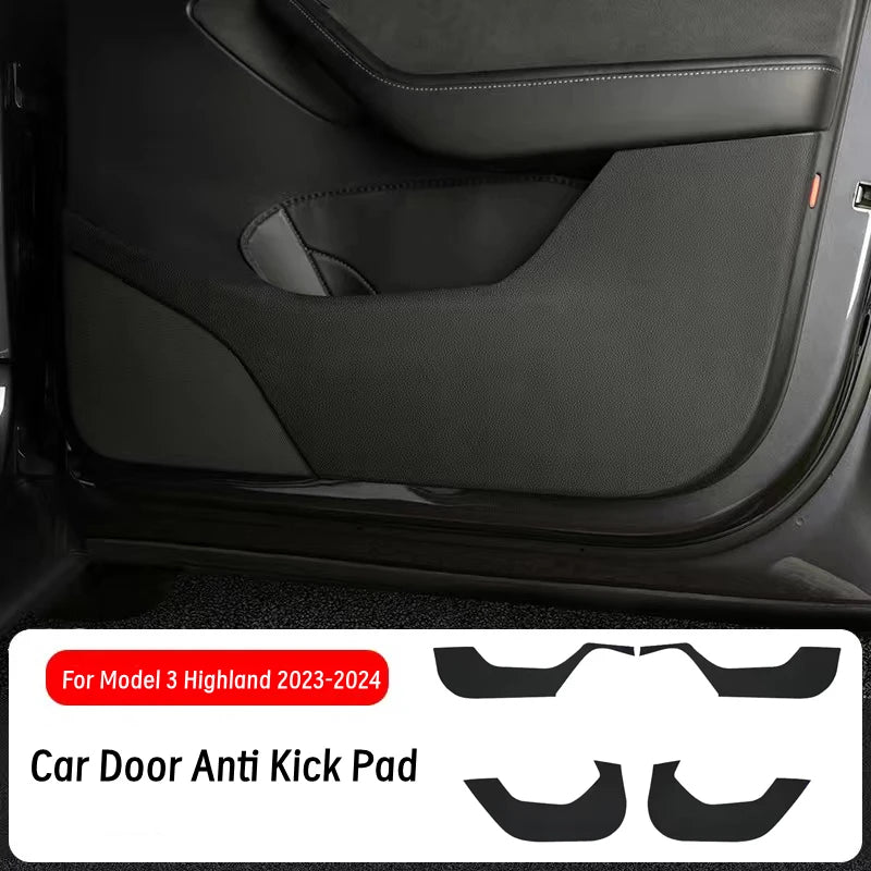 Car Door Anti-Kick Pad For Tesla 2017-2024 Model 3/Y Leather Sticker Trim Side Door Sill Protector Cover Car Interior Decoration