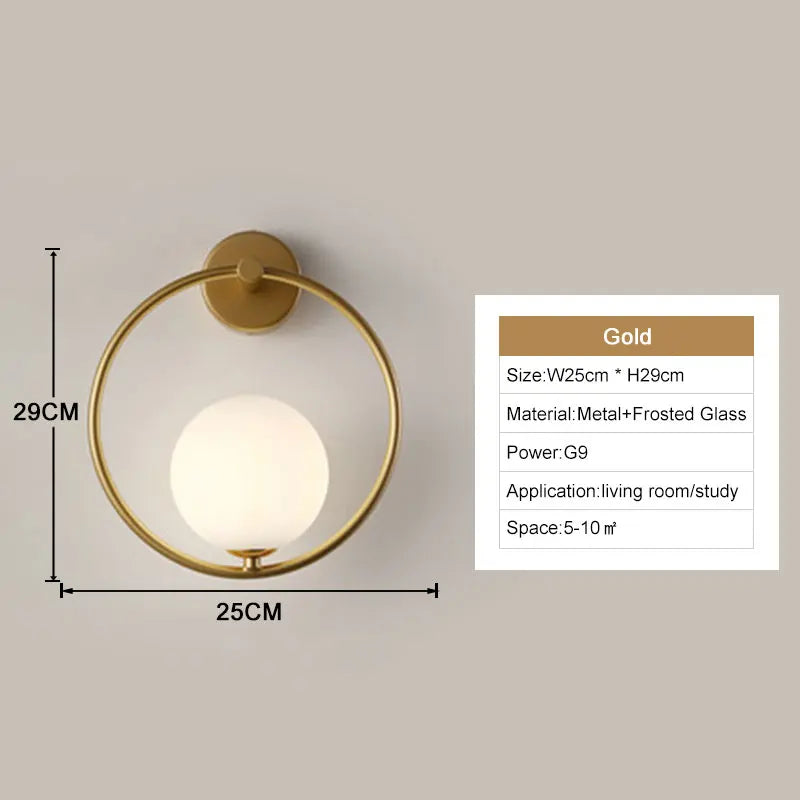 Interior LED Wall Lamps Wall Lighs with G9 Bulb Frosted Glass Ball Black Gold Bedroom LED Wall Sconce for Home Luminuaire Lamp