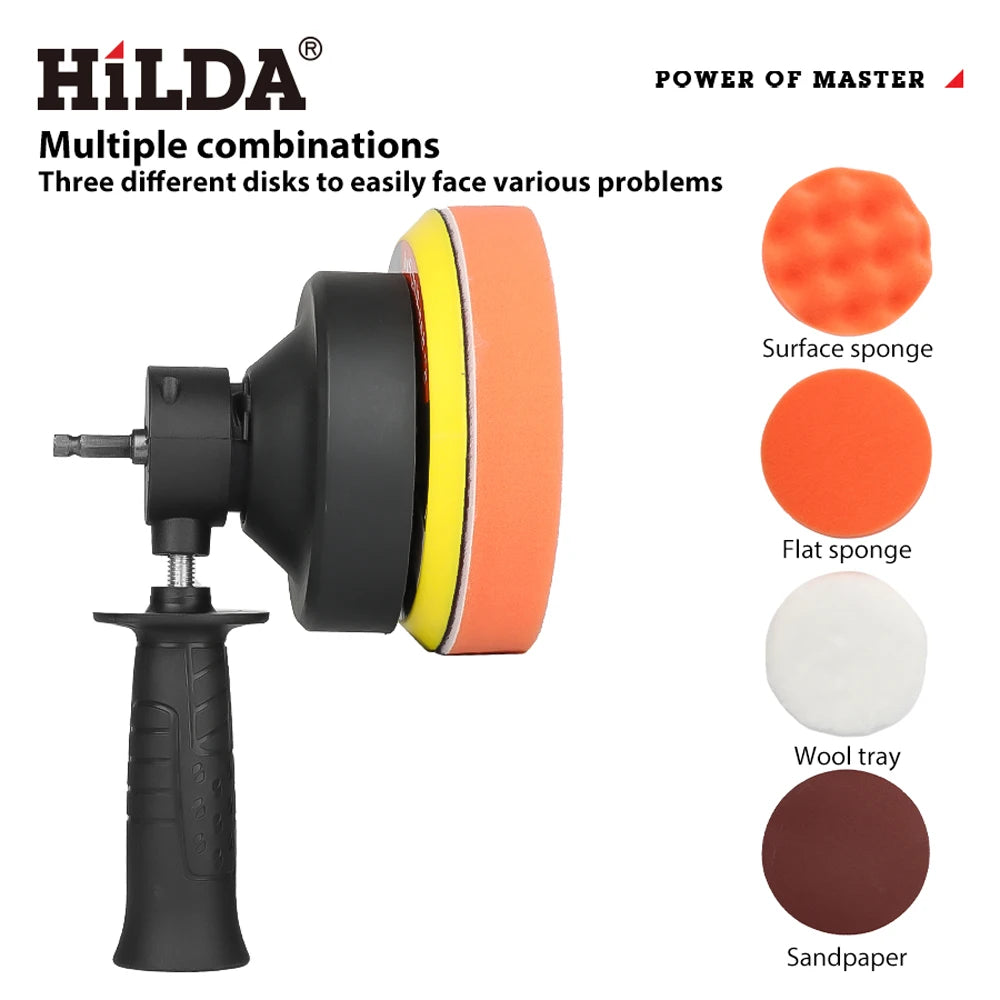 HILDA Electric Polishing Machine Set 7 Pcs Car Polisher for Car Maintenance Furniture Cleaning Detail Polishing and Waxing