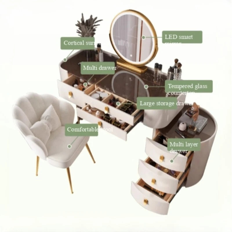 Dressing table glass desk bedroom modern makeup table wooden drawers Storage vanity chair comfortable furniture for bedroom