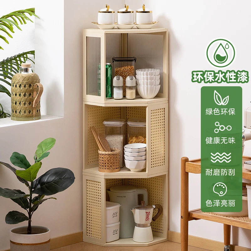 Bamboo Kitchen Corner Spice Rack Tiered Condiment Organizer Multi-Function Countertop Storage Shelf for Seasoning Jars