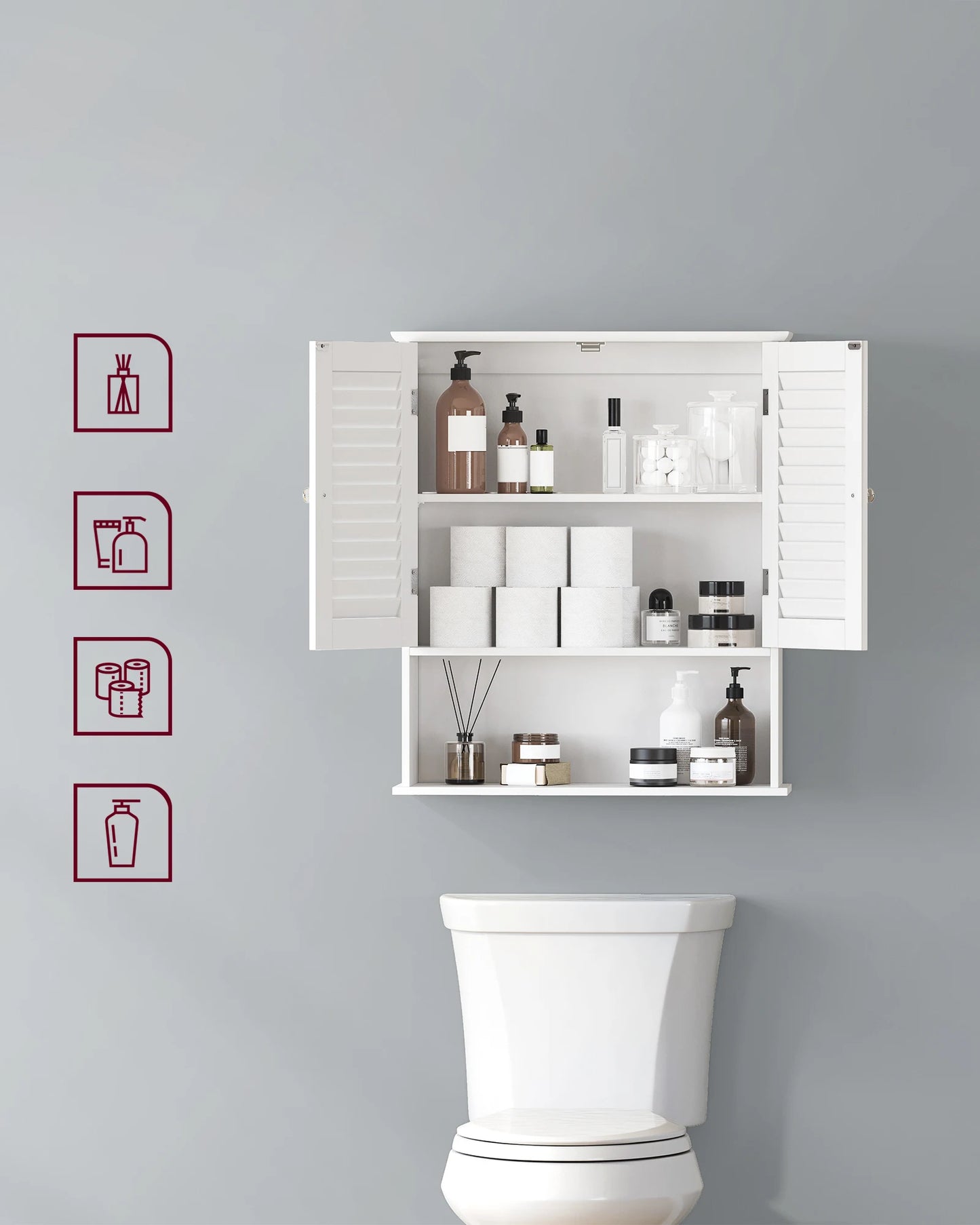 VASAGLE Bathroom Wall Cabinet, Wall-Mounted Bathroom Storage Cabinet, Medicine Cupboard with Adjustable Shelf