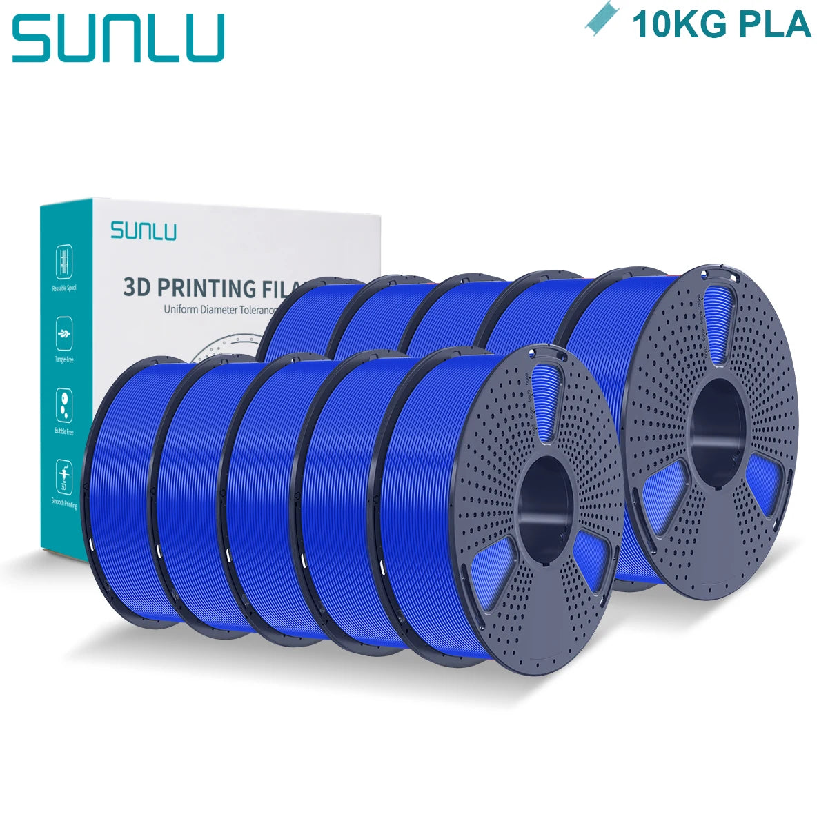 SUNLU PLA 3D Printer Filament 1.75mm - 10 Rolls x 1KG | Neatly Wound