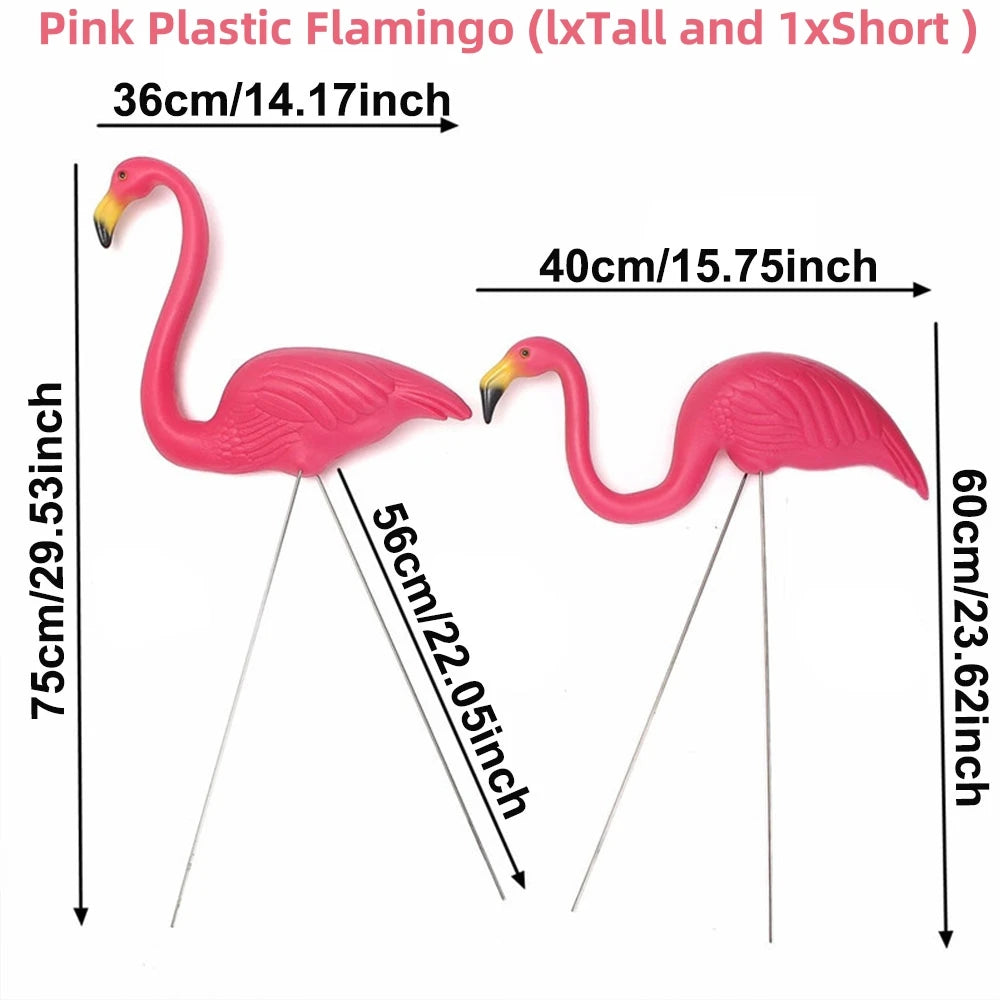 2PCS Pink Flamingos Yard Decorations 29"/23" Tall Plastic Flamingo Statue Metal Stakes Lawn Ornaments Outdoor Garden Decor