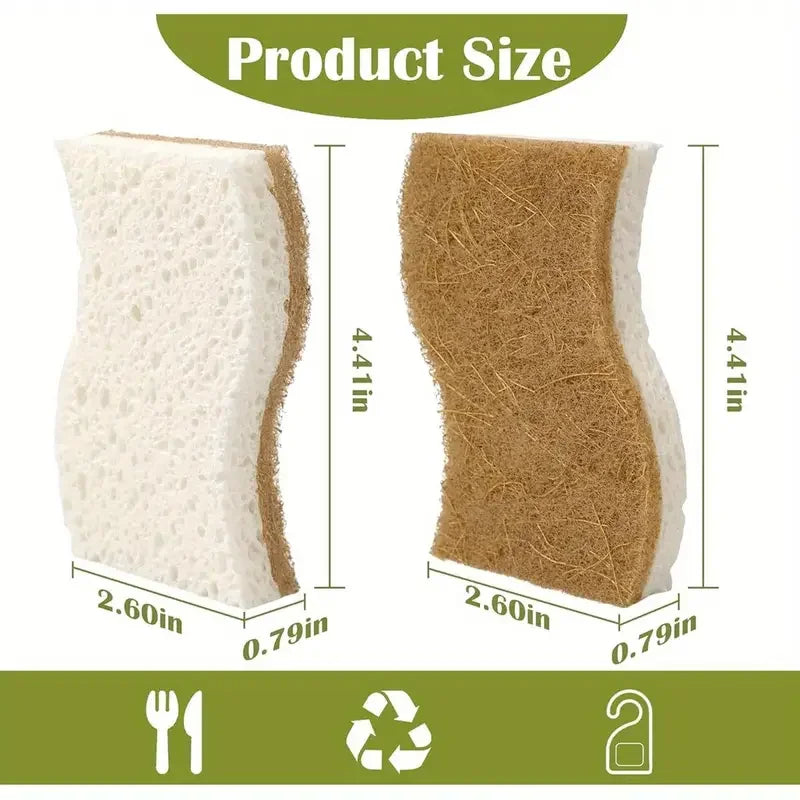 6/12Pcs Natural Kitchen Sponge Cellulose and Coconut Scrubber for Dishes Pack of Household Cleaning Sponges White