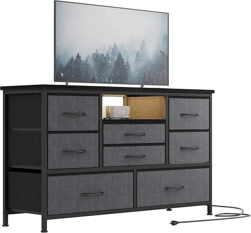8-Drawer LED Dresser TV Stand with Power Outlet 55'' TV - Wide Storage Chest for Bedroom, Living Room & Entryway, Woo