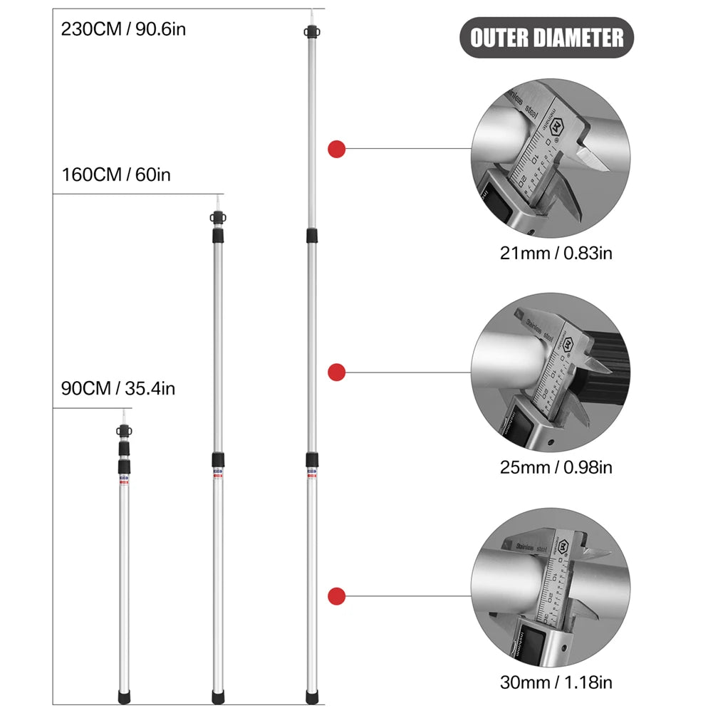 Tent Poles Telescopic Adjustable Awning Canopy Tarp Pole Support Rod for Sun Shelter Garden Camping Tents