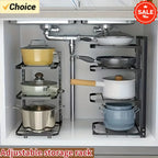 Kitchen Pot Rack Adjustable Multi-layer Under Sink Organizer Heavy Duty Cabinet Pan Holder Kitchen Storage Shelf for Cookware