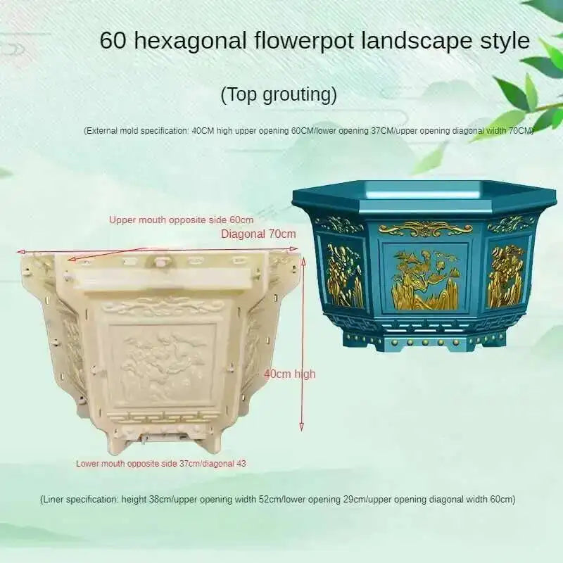 Hexagonal Cement Flowerpot Mold Home Garden Balcony Bonsai Pot Template Concrete Cast-in-place Homemade Plastic Flowerpot Mold