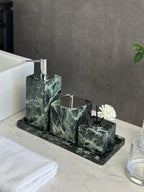 Luxury Marble Bath Set: Shampoo Bottles, Tray & Canister Organizer, Natural Stone Accessories for Home & Hotel Bathroom Decor
