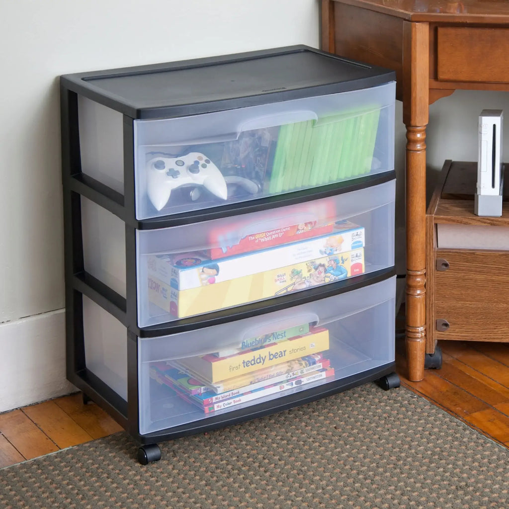 Wide 3 Drawer Cart Black Assembled Cart Height