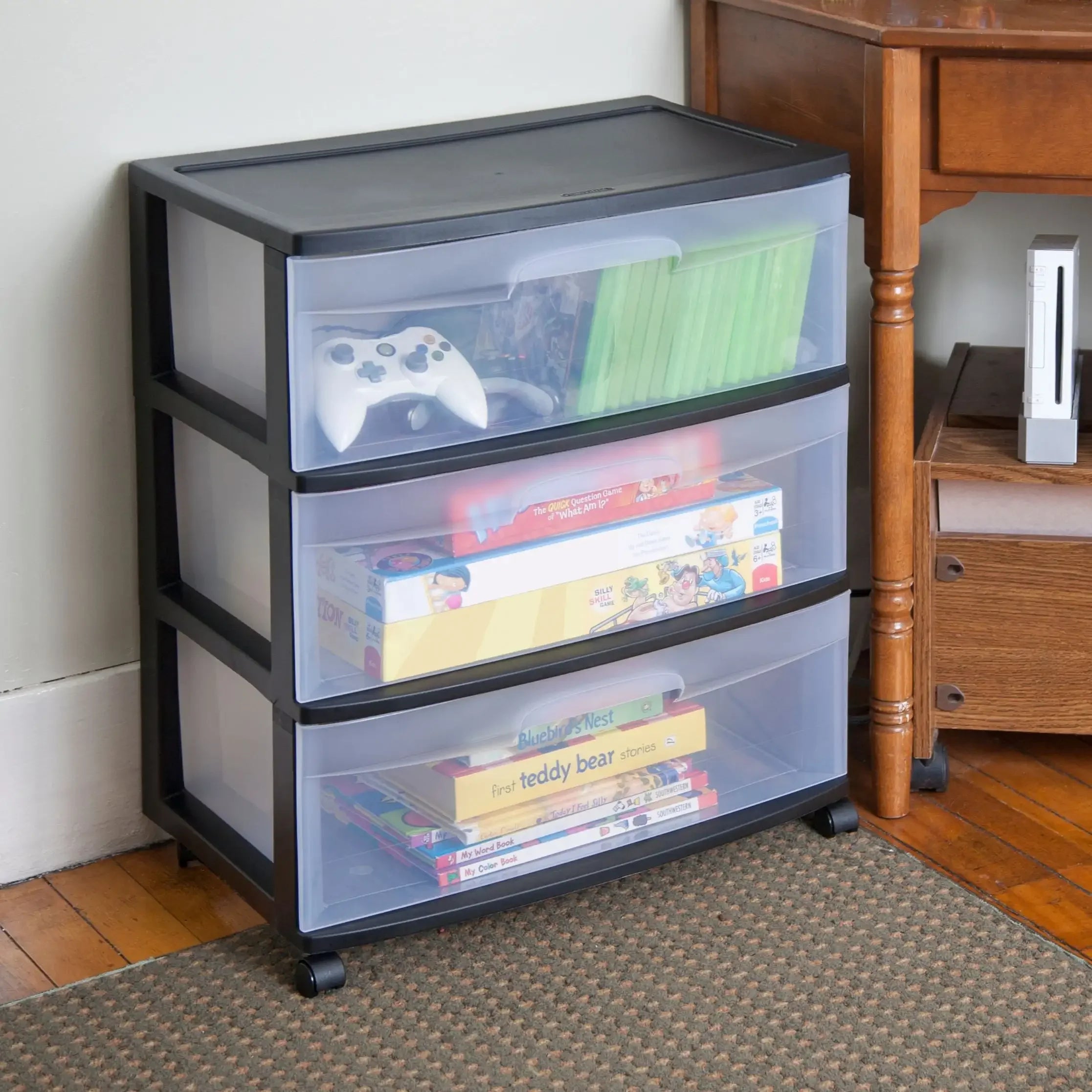 Wide 3 Drawer Cart Black Assembled Cart Height