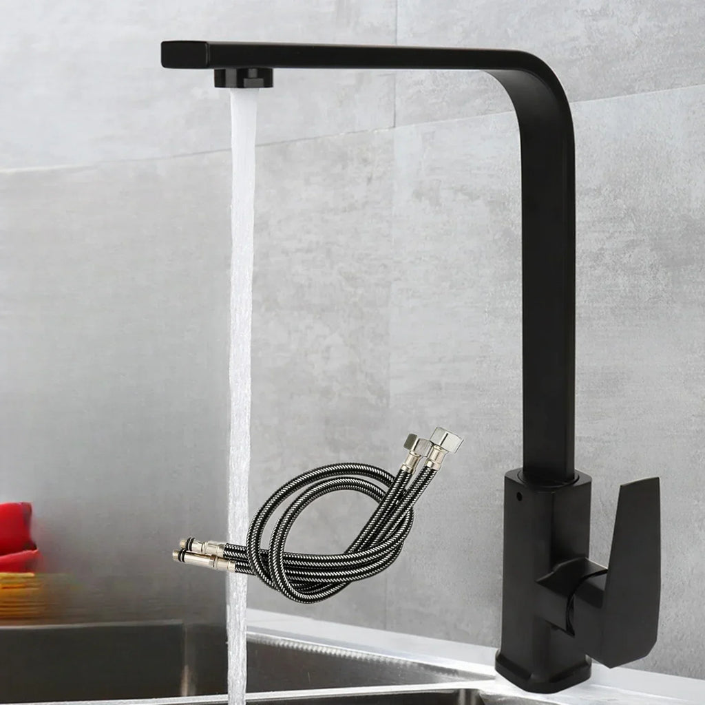 Square Kitchen Faucet Matte Black Brushed Nickel Chorme Hot and Cold Kitchen Sink Tap 360 Degree Rotation Deck Mounted Water Tap