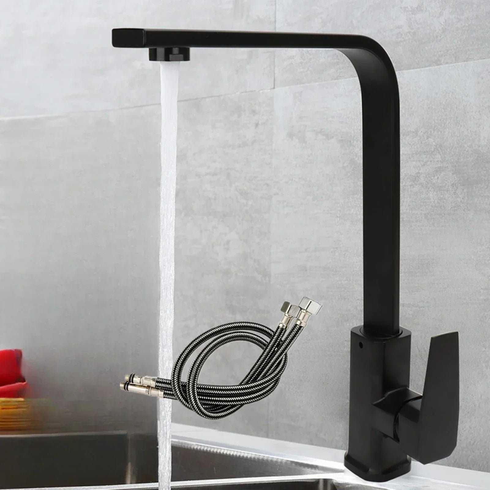 Square Kitchen Faucet Matte Black Brushed Nickel Chorme Hot and Cold Kitchen Sink Tap 360 Degree Rotation Deck Mounted Water Tap