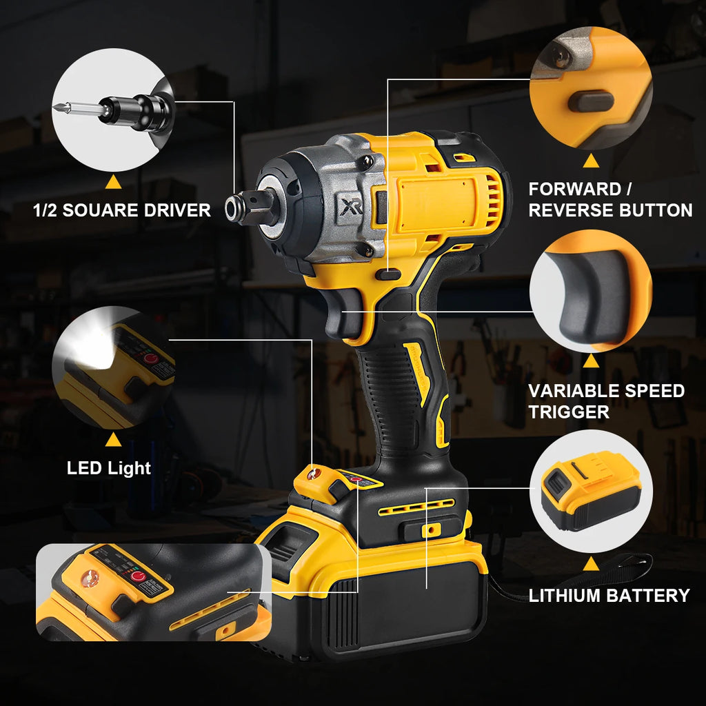 WOZOBUY Cordless Impact Electric Wrench 1/2" , Max Torque 236ft lbs (320N.m), Brushless-Power Motor, Includes LED Work Light