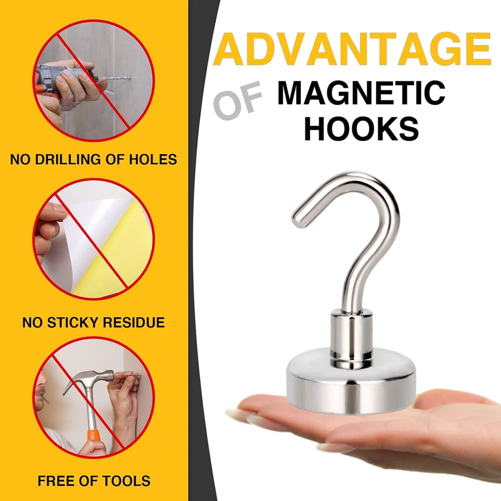 10Pcs Strong Magnetic Hooks Punch free Practical Load Bearing Hook Thick Wall Storage For Indoor Outdoor Home Kitchen 2/12/34kg