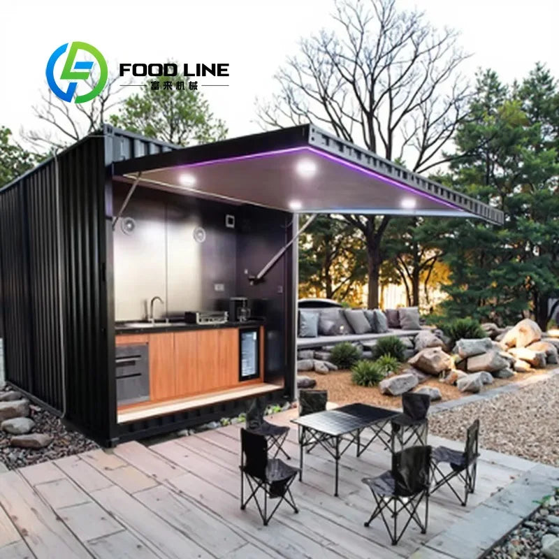Customized One Stop Outdoor BBQ Kitchen Equipped With Refrigerator Sink Storage Cabinet Retractable Door Shelter