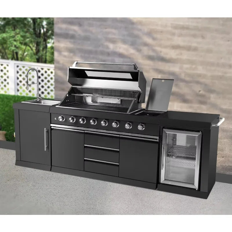 Customized Industrial Compact Outdoor Kitchen Set Gas Grill & Storage Cabinet for Small Patio & Apartment Balconies