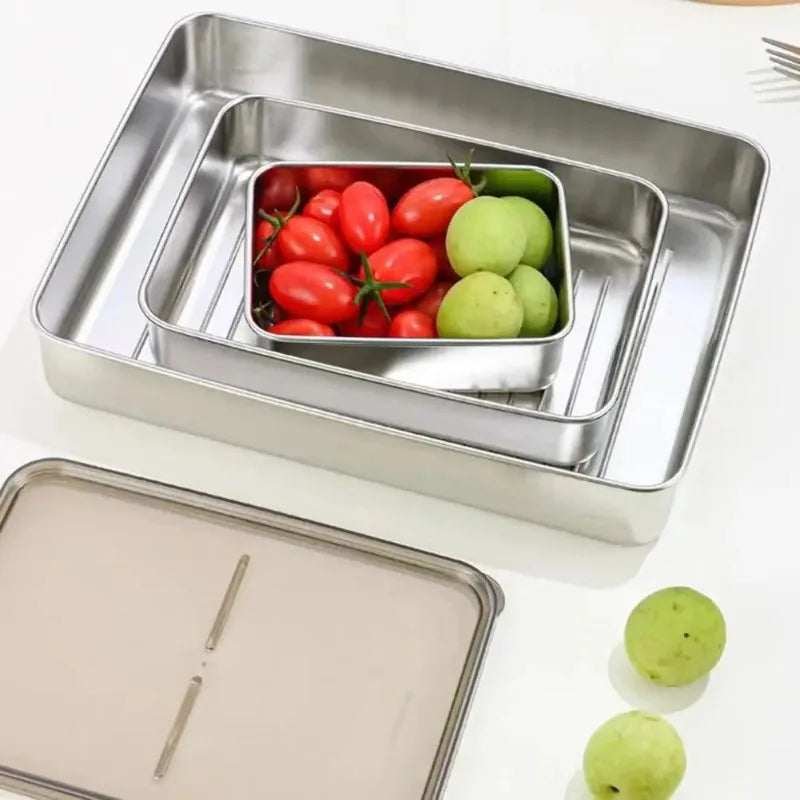Stainless Steel Refrigerator Meat Storage Box Food Storage Containers with Lid Refrigerator Organizer Container Kitchen Storage