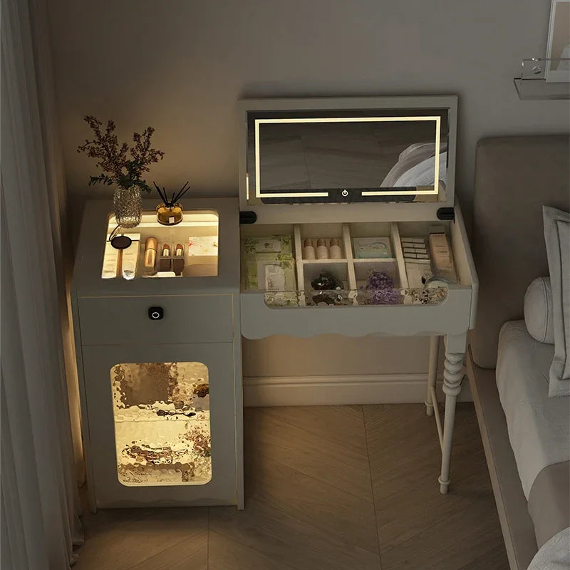 Simple Hairstyles Makeup Vanities Tables Mirror Flip Pink Light Bedroom Dressers Makeup Drawers Small Penteadeira Furniture Home