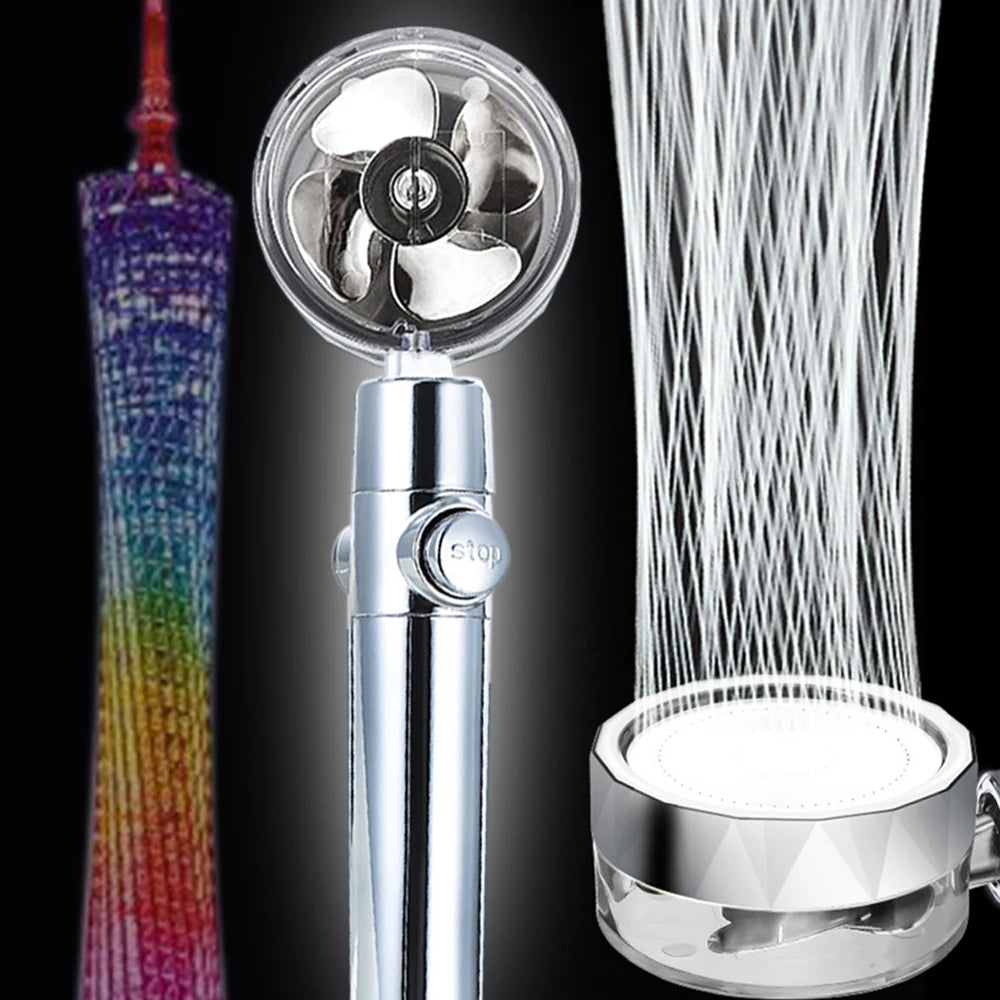 Shower Head Water Saving Flow 360 Degrees Rotating With Small Fan ABS Rain High Pressure spray Nozzle Bathroom Accessories