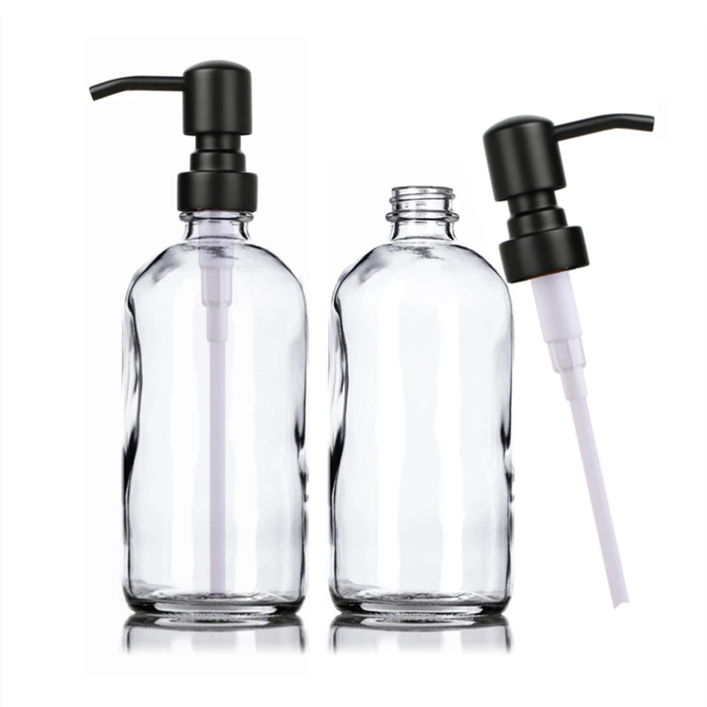 Clear Glass Soap Dispenser Set for Bathroom, Kitchen Liquid Hand Dish Soap Dispenser with Stainless Steel Pump, 2pcs 16 Oz 500ml