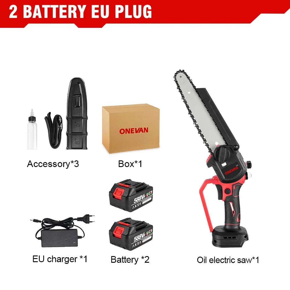 ONEVAN 8Inch Brushless Electric Chainsaw 4500W Cordless Electric Saw Rechargeable Woodworking Tool For Makita 18V Battery Pin