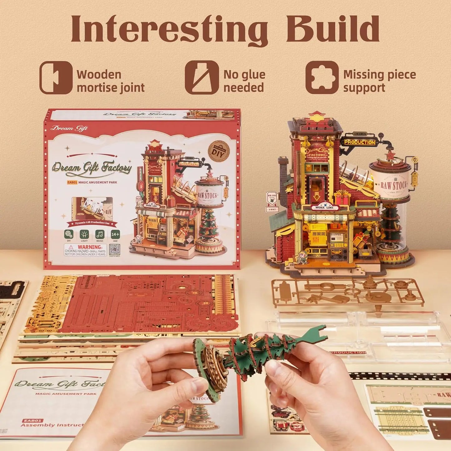 3D Wooden Puzzle Music Box Kit - "Christmas Dream Gift Factory" Model for Kids & Adults | AlluCanFind