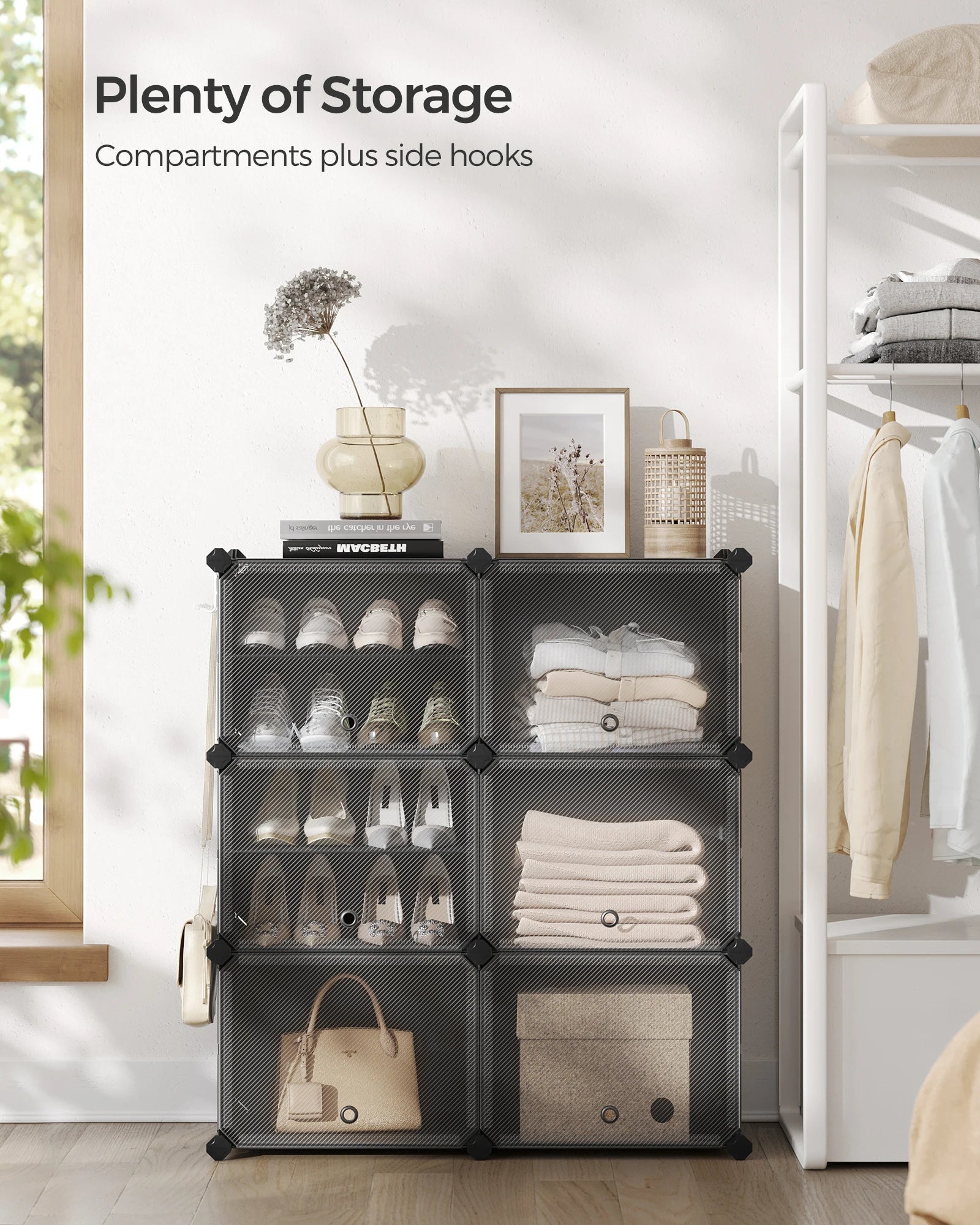 SONGMICS Interlocking Shoe Rack with Doors, 24-Pair 6-Tier Shoe Organizer, Steel Frame and Plastic Shelves