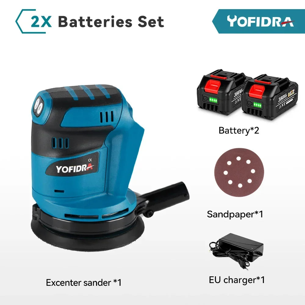 YOFIDRA 125mm Electric Orbital Sander 3 Speeds Adjustable Rechargeable Polishing Grinder Machine For Makita 18V Battery