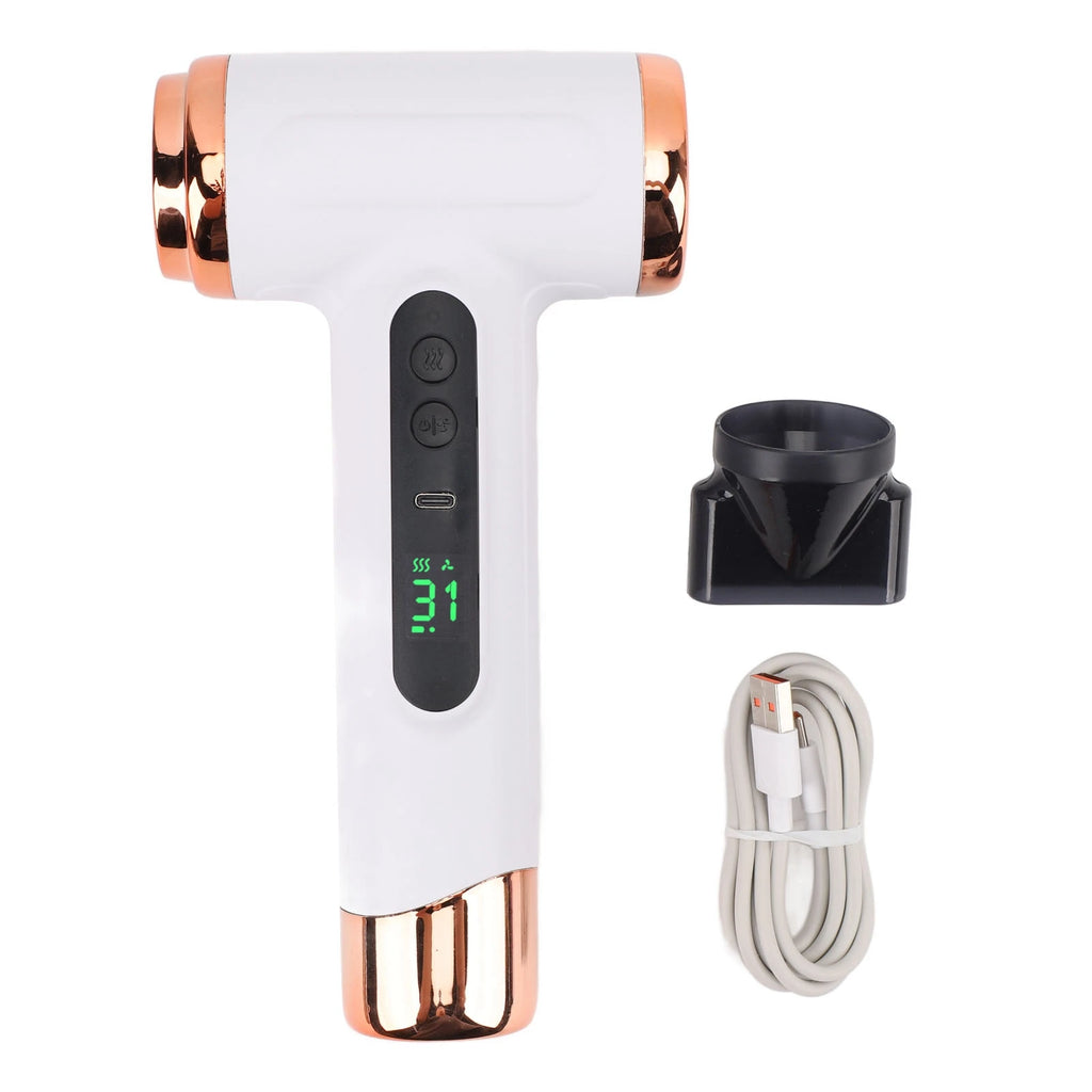 Hot and Cold Air Hair Dryer Multi Modes 15000mAh Lightweight Ergonomic Grip Cordless Hair Dryer 200W with Nozzle for Home