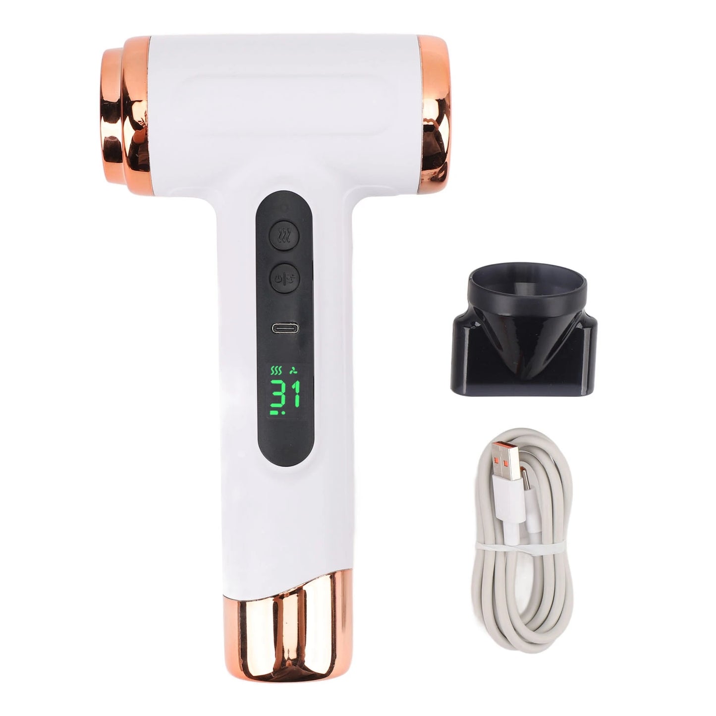 Hot and Cold Air Hair Dryer Multi Modes 15000mAh Lightweight Ergonomic Grip Cordless Hair Dryer 200W with Nozzle for Home